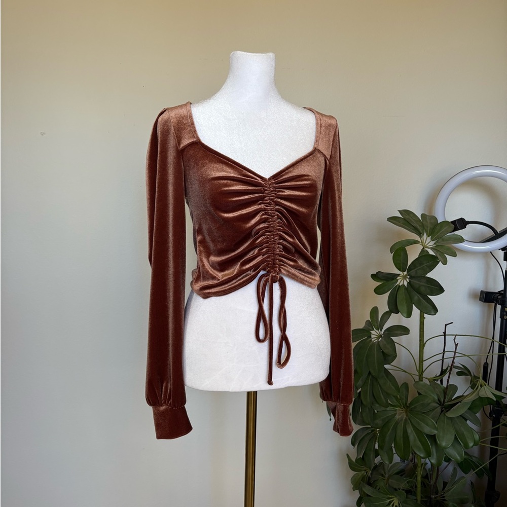 Brown velvet cinched crop top small
